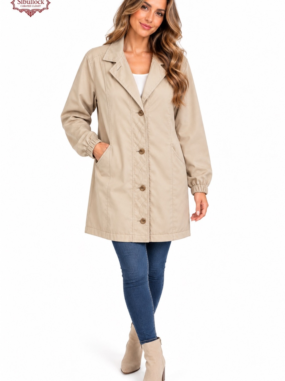 J34 Outbrook Beige Lightweight Button Front Jacket Size L 12/14
